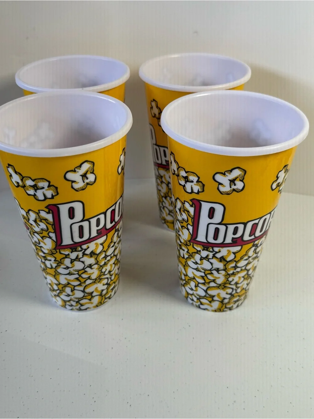 Lot 4 POPCORN TUBS Cups Bowls Bucket pop corn Plastic Container Snack Movie nite
